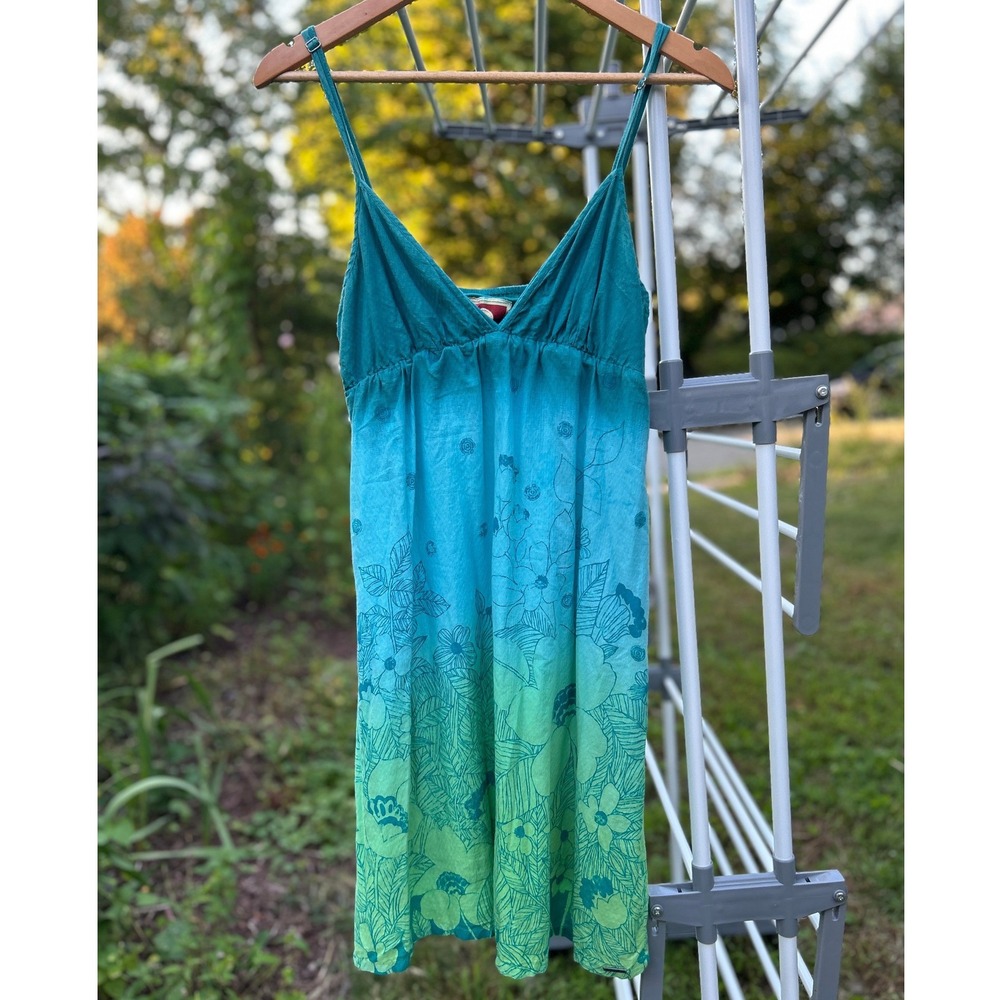 Roxy Limited Edition Y2K 100% Cotton Floral Ombre Sundress M 2009 Dobby Dot Boho